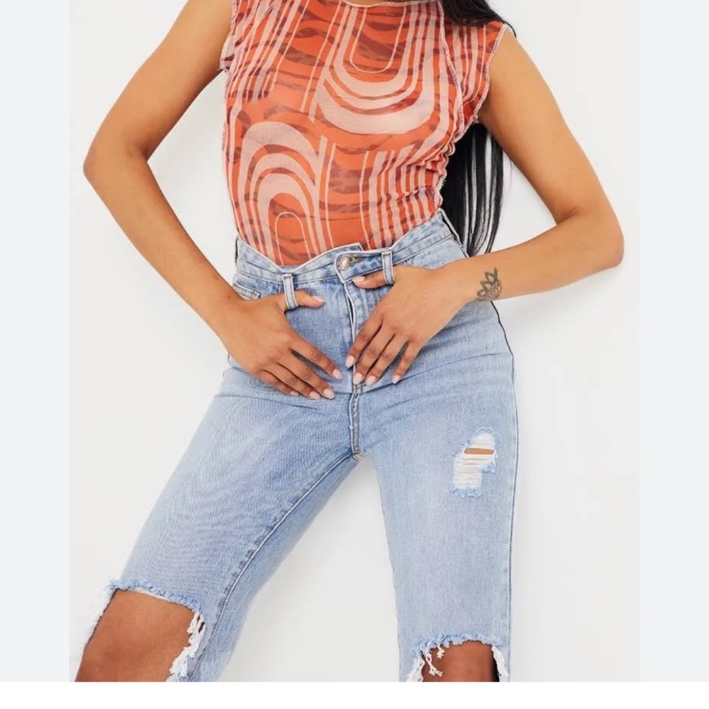 PrettyLittleThing Red Fitted Asymmetrical Bodysuit
